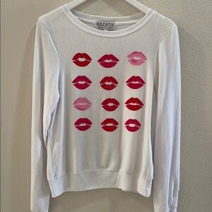Wildfox White Sweatshirt with Red Lips Design